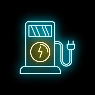 Ev charging station neon light icon illustrating energy Stock Illustration