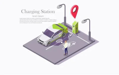 Ev charging station technology vector web banner template Stock Illustration