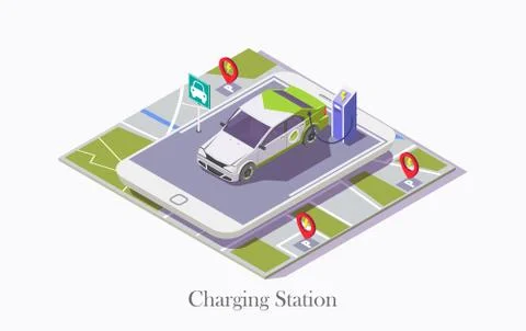 Ev charging station technology vector web banner template Stock Illustration