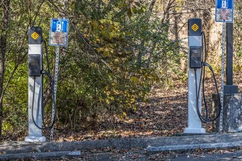 EV charging stations in a park Stock Photos