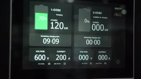 EV charging station's screen. Video stock 254805441