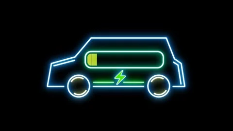 EV charging technology concept style neon on black background. Stock Footage 290061467