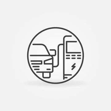 EV Charging vector thin line concept round icon Stock Illustration