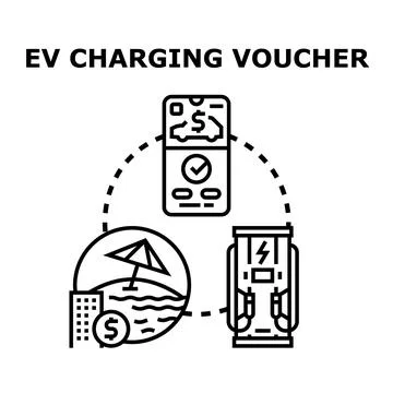 Ev charging voucher concept for electric vehicles Stock Illustration