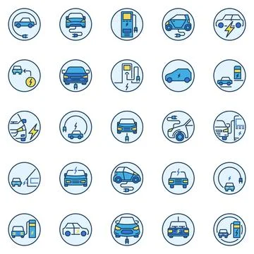 EV colored round icons set - vector Electric Car signs Stock Illustration