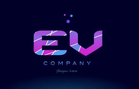 Ev e v  colored blue pink purple alphabet letter logo icon vector Stock Illustration