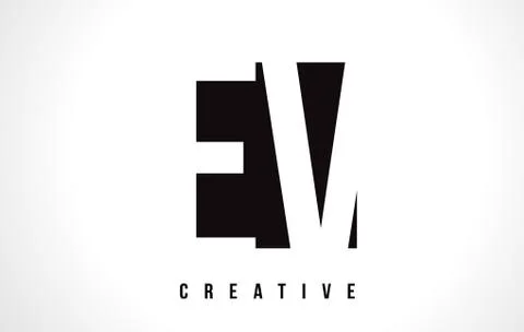 EV E V White Letter Logo Design with Black Square. Stock-Illustration