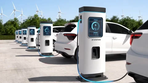 EV electric car charger plug, Clean energy filling technology Stock Footage 293409727