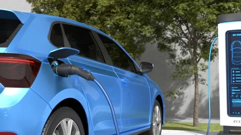 EV electric car charger plug, Clean energy filling technology Video stock 293409765