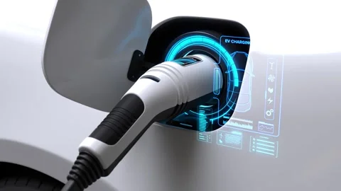 EV electric car charger plug, Clean energy filling technology, Electric car char Stock Footage 293409826
