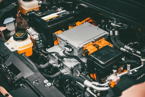 EV engine car motor under hood electric vehicle high power and environmenta.. Foto stock