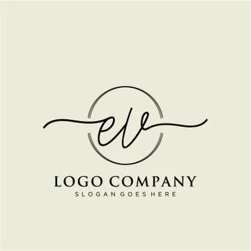 EV Initial handwriting logo design Stock Illustration
