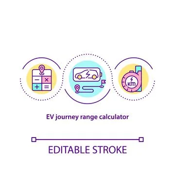EV journey range calculator concept icon. Stock Illustration
