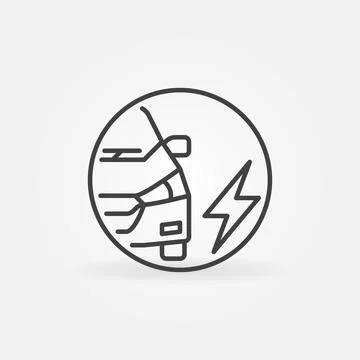 EV with Lightning outline vector concept round icon Stock Illustration