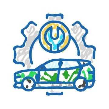 Ev maintenance electric icon doodle illustration Stock Illustration