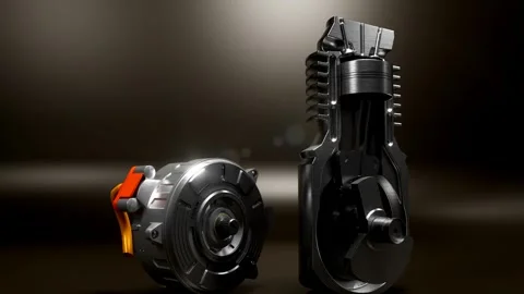 EV Motor Beside Internal Combustion Engine Cutaway Stock Footage 321261406