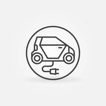EV with Plug vector concept round line icon Stock Illustration