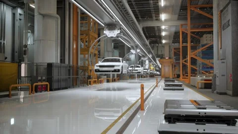 Ev Production Line On Advanced Automated Bright Factory Stockbeeldmateriaal 277380663