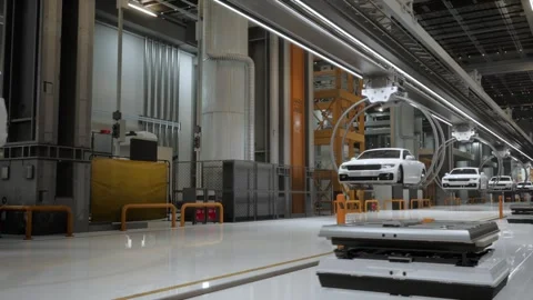 Ev Production Line On Advanced Automated Bright Factory Stockbeeldmateriaal 277380833