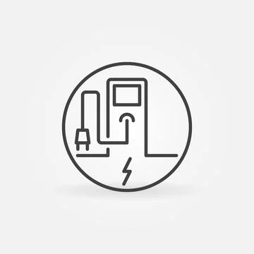 EV Recharging Point linear vector concept round icon Stock Illustration