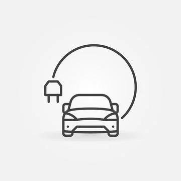 EV with Round Cable and Plug linear vector concept icon Stock Illustration