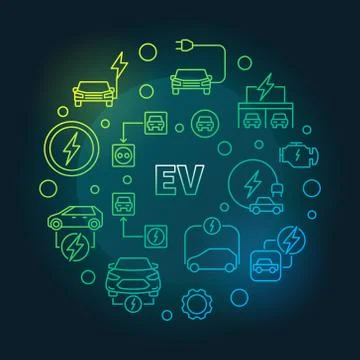 EV round vector colored line illustration on dark background Stock Illustration