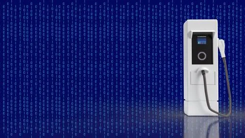 Ev station on digital background for Technology concept 3d rendering Stock Illustration