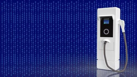 Ev station on digital background for Technology concept 3d rendering Stock Illustration