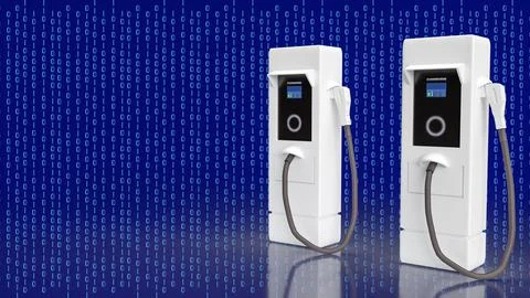 Ev station on digital background for Technology concept 3d rendering Stock Illustration