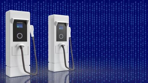 Ev station on digital background for Technology concept 3d rendering Stock Illustration