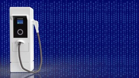 Ev station on digital background for Technology concept 3d rendering Stock Illustration