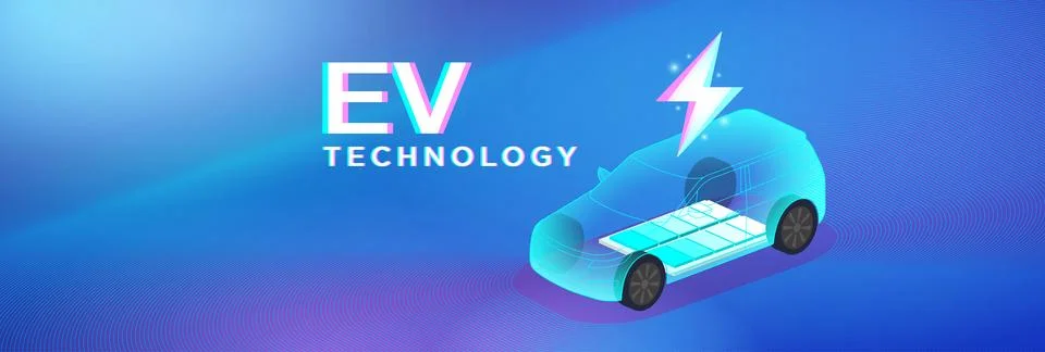 EV Technology concept with a transparent electric car showing battery pack .. Stock Illustration
