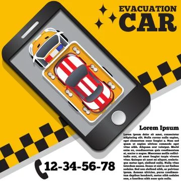 Evacuation car in the form of a mobile application. Stock Illustration