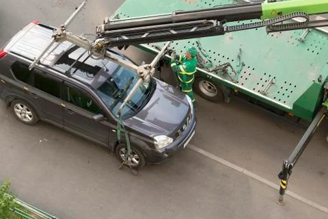 Evacuation of the car for the wrong parking Stock Photos