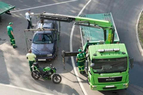 Evacuation of the car for the wrong parking. Stock Photos