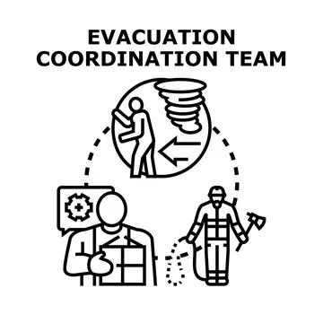 Evacuation coordination team managing emergency response Illustrazione stock