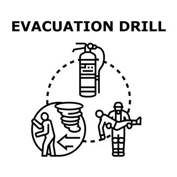 Evacuation drill concept with fire safety and rescue training Stock Illustration