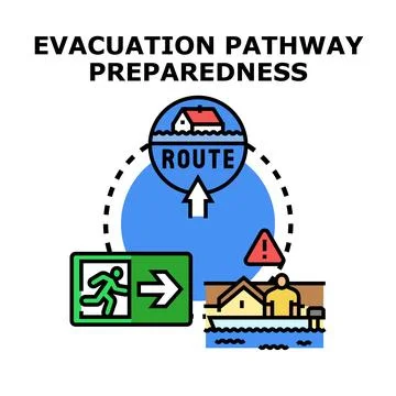 Evacuation pathway preparedness planning for flood disaster Stock Illustration