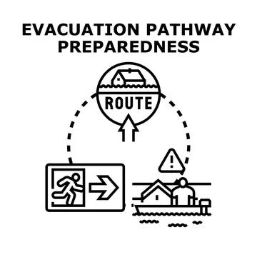 Evacuation pathway preparedness planning for flood disaster Stock Illustration