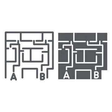 Evacuation plan line and glyph icon, evacuate and emergency, fire escape plan Ilustración de archivo