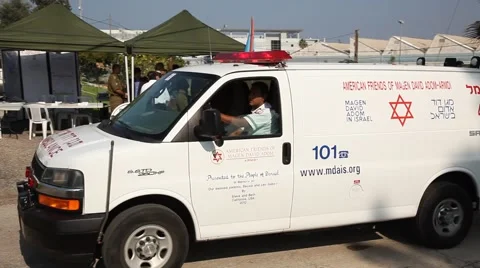 Evacuation of Rocket attack Casualties Simulation Drill in ambulance 스톡 동영상 44058969