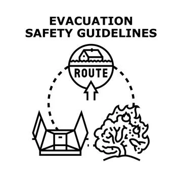 Evacuation safety guidelines concept providing disaster preparation route Ilustración de archivo