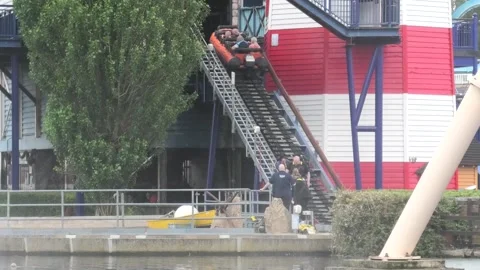 Evacuation steps at Drayton Manor theme park water ride Stock Footage 337152975