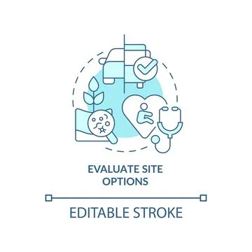Evaluate site options turquoise concept icon Stock Illustration