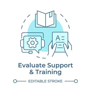 Evaluate support and training soft blue concept icon Stock Illustration