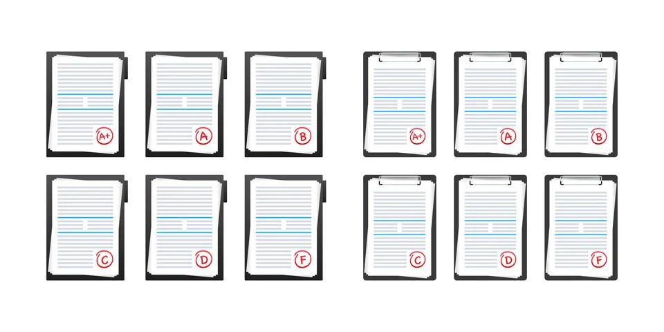 Evaluating academic performance with different letter grades on tests Stock Illustration