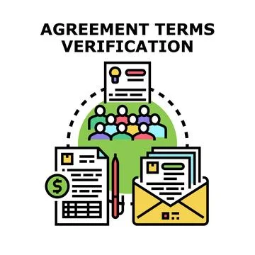 Evaluating agreement terms and contract verification process Stock Illustration