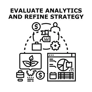 Evaluating analytics and refining business strategy concept cycle Stock Illustration