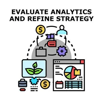 Evaluating analytics and refining business strategy concept cycle Stock Illustration