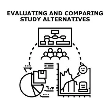 Evaluating and comparing alternatives for strategic decision making Stock Illustration